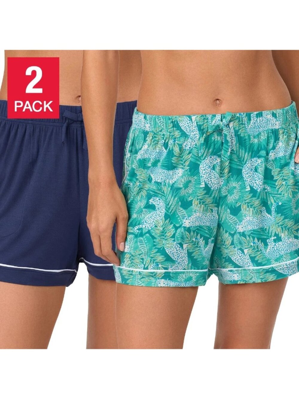 Room Service 2-Pack Womens Shorts 3.5" Inseam Navy Blue & Green Pattern Size L